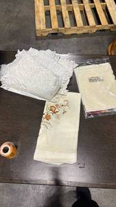 lot 4865 image: Large Lot of Lace and Embroidered Textile Linens Collection, Table Cloth, Mats, Etc - Retail $20