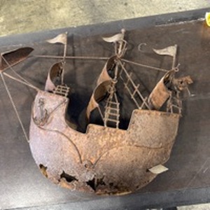 lot 4869 image: Metal Sailing Ship Art Sculpture - Retail $45
