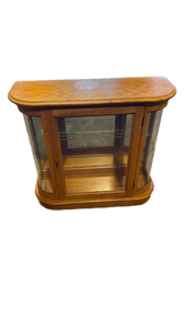 lot 4874 image: Oak Curio Display Cabinet with Curved Glass Sides - Retail $150