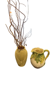 lot 4876 image: Vintage Ceramic Vase with Curly Willow Branches and Leaf Motif Pitcher Set