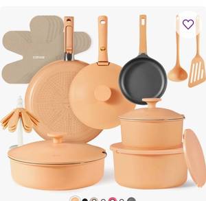 Carote-24 Pieces Nonstick Cookware Set, Oven/dishwasher Safe, Peach