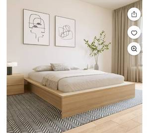 lot 1393 image: Nexera James Queen Size Platform Wood Bed Frame, Natural Blonde Oak - Retail $630