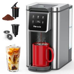 lot 1401 image: Horavie Single Serve Coffee Maker for K-Cup Pod and Grounds, Hot and Iced Coffee Maker, Strong Button Feature, 6 to 14oz Brew Sizes, 50oz Removable Tank, Up to 6.5 Inch Cup, Stainless Steel, Grey