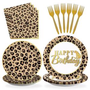 lot 1403 image: Grencian 96 Pcs Cheetah Print Birthday Decorations Leopard Print Party Supplies Brown Leopard Plates and Napkins Safari Themed Paper Plates for Birthday Jungle Safari Cheetah Theme Party Serves 24