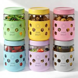 lot 1411 image: Lazyshine 6 Pack Glass Overnight Oats Containers with Lids, 16 oz Mason Jars with Silicone Sleeves, Airtight Leak-Proof Meal Prep Jars for Chia Pudding, Oatmeal, Yogurt, Snacks, Smoothies, Salads