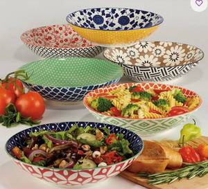 lot 1376 image: Decorative Ceramic Bowl Set with Mixed Patterns - 6Pc