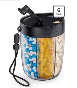 lot 1428 image: AUVON Large Pill Organizer, Pill Dispenser for Holding 6 Various Vitamins, Pill Box Case with Anti-Mixing & Wide Opening Design, Easy to Retrieve Meds, Includes 20 Pcs Stick-on Labels