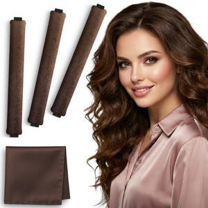 lot 1434 image: Heatless Curls Overnight  Rods for Blowout Look, Long Hair Rollers Blow Out Curling Rod No Heat Flexi Foam Tubes Silk Satin Velvet Soft Curlers to Sleep In Tools Set by VISOFO (Brown, 3 Set)
