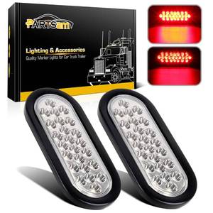 lot 1435 image: Partsam 2x Oval Brake Stop Tail Turn Sealed Marker Lights Red Flush Mount 6.3 Inch 24 LED Truck Trailer Boat Utility Clear Lens wRubber Grommet Waterproof 12V