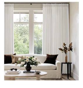 lot 1442 image: Extra Long Pinch Pleated Linen Curtains 120 Inches Long for Living Room Natural Cream Ivory Beige Light Filtering Pinch Pleat Curtain for Big Large Windows Back Tab Back Tab with Hooks Clip Rings Set