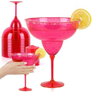 lot 1453 image: 30OZ Margarita Glasses Pink 12 Pcs Plastic Giant Martini Glass Extra Large Disposable Margarita Cups Bulk Cocktail Cups Detachable XL For Martini Valentine Girls Night Party Decorations 7.9x6.5