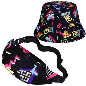 lot 1459 image: JenPen 2 Pcs 80s 90s Fanny Pack Bucket Hats Set for Men Women Retro Accessories for Summer Sports Party(Trendy Style)