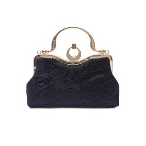 lot 1464 image: CORIOS Womens Black Floral Embroidery Evening Bag, Small Retro Clutch Handbag with Chain Strap, Vintage Embroidery Design, Perfect for Formal and Special Occasions