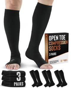lot 1466 image: Doctors Select 3 Pairs Copper Toeless Compression Socks for Men - 20-30 mmHg Open Toe Compression Socks Women, Toeless Socks, Knee High, Black