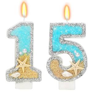 lot 1472 image: ElekFX Birthday Candle for Cake, Beach Starfish Sequins Candles, 2.76 inch Cake Topper Decoration for Birthday Party (Number 15)