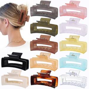 lot 1493 image: Sisiaipu 12 Pack Medium Square Claw Hair Clips, 3.5 x 2 x 1.1 inch, Shiny, 12 Colors, Hair Accessories for Women and Girls, Rectangular Rectangle Jaw Clips for Thick and Thin Hair Securing, 12 Pieces