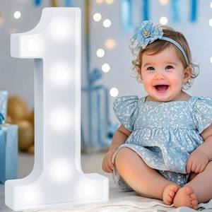 lot 1497 image: Pooqla 1st Birthday Decorations for Girls Boys, Large 12.6 in Tall Light Up Numbers for Party Table Wall Decor, Big Marquee Number 1 for First Birthday Gift Anniversary Decoration, Cool White