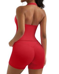 lot 1519 image: OMKAGI 2 Piece Workout Sets for Women Halter Sports Bra Tank Gym Biker Shorts Outfits(S,431-Red)