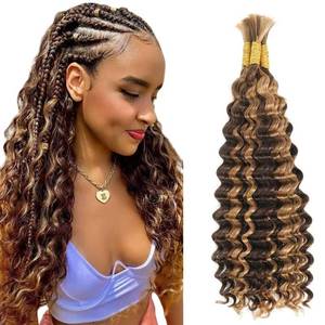 lot 1524 image: P427 Human Braiding Hair for Boho Braids Deep Wave Bulk #27 Human Hair Bundles for Braiding 20 20 20 Inch Deep Curly #4 Braiding Hair Extensions