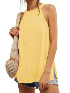 lot 1525 image: Tankaneo Womens Oversized Tank Tops Summer Casual Tie Back High Neck Sleeveless Shirts Backless Side Split Workout Tunic Tops Yellow Large