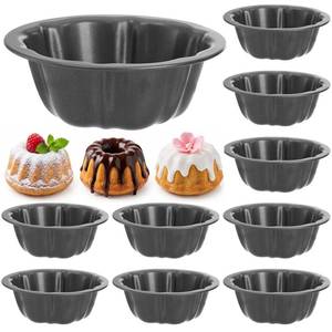 lot 1535 image: ZENFUN 10 Pcs Mini Flan Molds Pan, 4 Inches Fluted Cake Pan Nonstick, Carbon Steel Mini Flan Molds Pans, Cake Pans Reusable Tube Oven Baking Mold for Cupcake, Bread, Bavarois, Brownie
