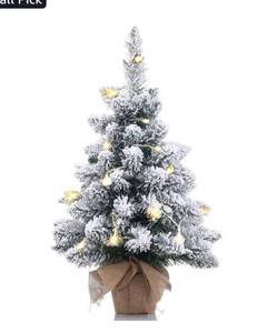 lot 1541 image: Pre-Lit Artificial Mini Christmas Tree,20 Inch Snow Flocked Small Pine Xmas Tree with 40 LED Lights,70 Branch Tips,Battery Operated Tabletop Christmas Tree Burlap Base-(50cm)