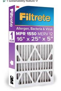 lot 1561 image: Filtrete 16x25x5 AC Furnace Air Filter