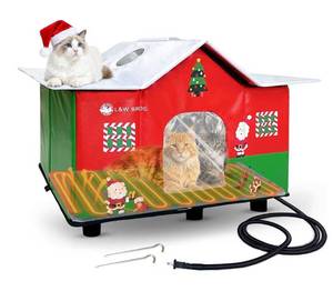 lot 1581 image: L&ampW BROS. XL Heated Outdoor Cat House Waterproof &amp Insulated Shelter with Safe Heating Pad, Rigid Plastic Panels, Aluminum-Foil Thermal Liner &amp Dual Escape Doors, House for Big Cats &amp Feral Cats
