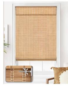 lot 1592 image: LazBlinds No Tools No Drill Cordless Bamboo Roman Shades, Light Filtering Window Treatment, Roll Up Bamboo Blinds for Window 35 W x 64 H, Brown