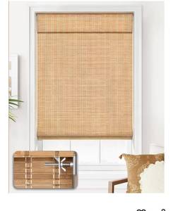 lot 1593 image: LazBlinds No Tools No Drill Cordless Bamboo Roman Shades, Light Filtering Window Treatment, Roll Up Bamboo Blinds for Window 35 W x 64 H, Brown