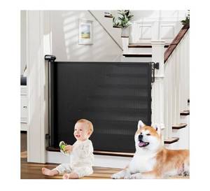 lot 1605 image: probebi Retractable Baby, Child & Dog Gates for Stairs, Extends to 54 Wide 34 Tall, Use for Outdoor, Indoor, Hallways, Doorways, Deck, Porch, Black