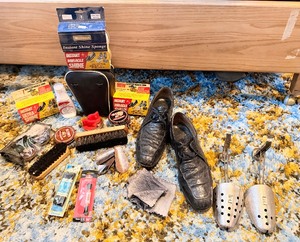 lot 23 image: Shoe Care and Cleaning Lot  Polishes, Brushes, and Accessories