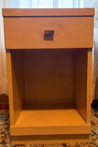 lot 21 image: Contemporary Wooden End Table with Drawer and Open Storage