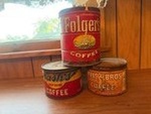 lot 75 image: Vintage Folgers, Hills Bros & Nashas Coffee Tins
