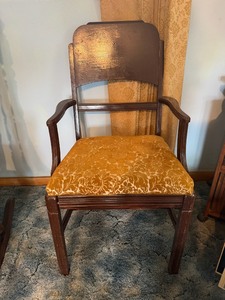 lot 118 image: Vintage Art Deco Style Wood Armchair with Gold Brocade Upholstered Seat  Circa 1930s40s