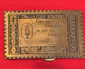 lot 63 image: Vintage Give Me Liberty or Give Me Death Brass Belt Buckle