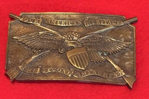 lot 66 image: Bergamot Brass Works Second Amendment Eagle Belt Buckle