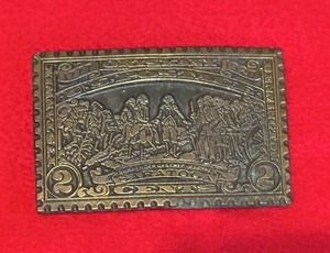 lot 71 image: Vintage Brass Stamp Belt Buckle - 1777 Surrender of Saratoga Commemorative