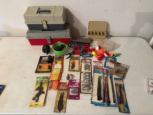 lot 98 image: Large Fishing Tackle & Accessories Lot w Tackle Boxes, Bobbers, Hooks, Sinkers & More