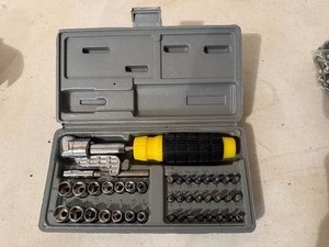lot 105 image: Compact Ratcheting Screwdriver & Socket Bit Set in Case