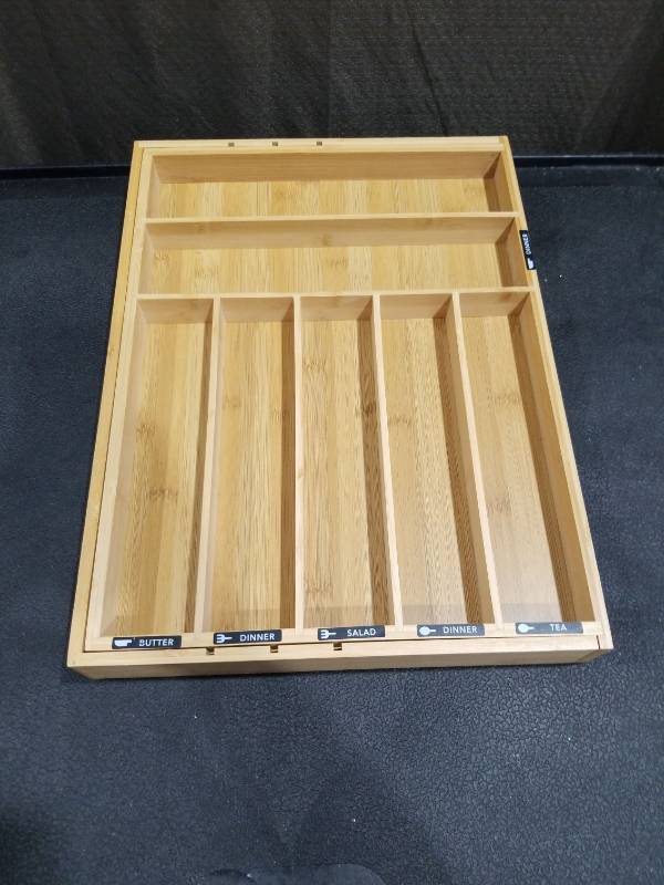 lot 4680 image: Bamboo Flatware Drawer Organizer