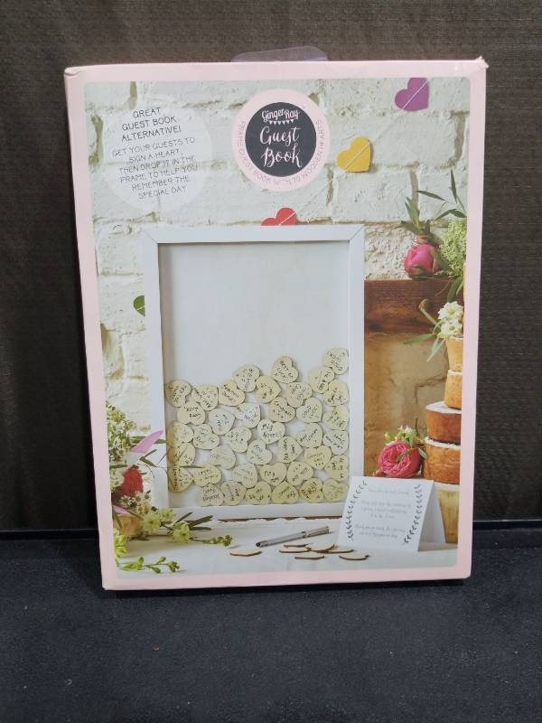 lot 4740 image: Ginger Ray Wooden Heart Drop Guest Book Frame