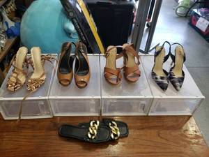 lot 3580 image: Womens Designer Shoes Collection - Heels, Sandals and Slides With Shoe Containers
