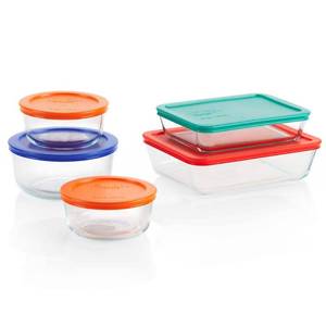 lot 3592 image: Pyrex 10-piece Glass Food Storage Container Set with Assorted Colored Lids