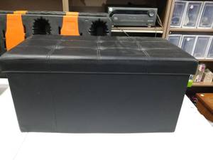 lot 3652 image: Black Faux Leather Storage Ottoman Bench with Fabric Bins