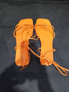 lot 3697 image: Orange Lace-Up Strappy Sandals Size 37