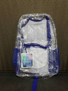lot 3706 image: Clear Transparent  Backpack with Blue Straps