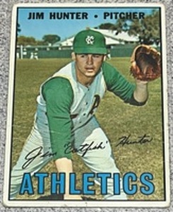 lot 132 image: 1967 Topps Baseball Card #369 - Jim Hunter Kansas City Athletics