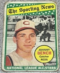 lot 140 image: 1969 Topps Baseball Card #430 - Johnny Bench National League All-Stars