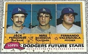 lot 180 image: 1981 Topps Baseball Card #302 - Dodgers Future Stars (Fernando Valenzuela)